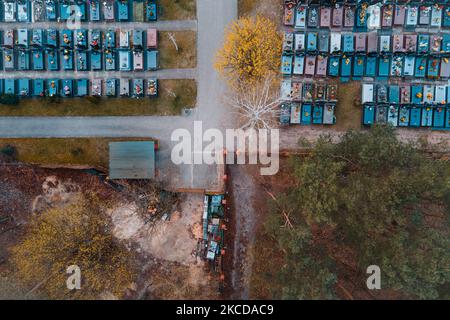 Grave sites are seen at a graveyard in the Eastern part of Warsaw, Poland on April 23, 2021. Poland last week recorded Europe's highest number of COVID-19 related deaths.Data collected by Eurostat also shows that in 2020 Poland had the highest excess mortallity rate, 20 precent higher than the EU average. Because Poland has for a long time had low testing rates it is suspected many more deaths were COVID-19 related than officially reported. (Photo by STR/NurPhoto) Stock Photo
