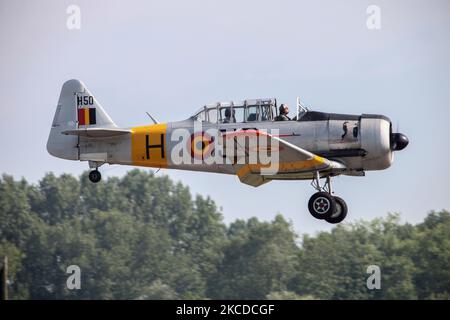 T-6 Trainer aircraft in the colors of the Belgian Air Force. Stock Photo