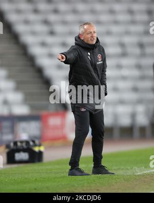 Blackpool manager Neil Critchley during the Sky Bet League 1 match between Sunderland and Blackpool at the Stadium Of Light, Sunderland, England on 27th April 2021. (Photo by Mark Fletcher/MI News/NurPhoto) Stock Photo