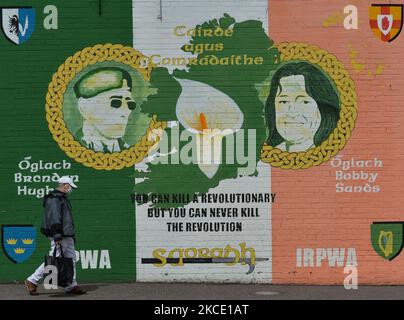 A memorial mural to Bobby Sands seen in Belfast on the day of the 40th anniversary of Bobby Sands' death. He died on May 5, 1981, at the Maze Prison Hospital, after 66 days on hunger strike, at the age of 27. Sands became the martyr to Irish Republicans. On Wednesday, 5 May 2021, in Belfast, Northern Ireland. (Photo by Artur Widak/NurPhoto) Stock Photo