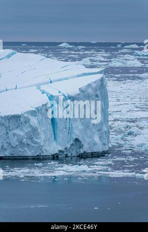 Icebergs near Ilulissat, Greenland. Climate change is having a profound effect in Greenland with glaciers and the Greenland ice cap retreating. (Photo by Ulrik Pedersen/NurPhoto) Stock Photo