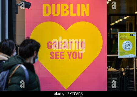 A poster 'Dublin - Great To See You' seen at the entrance to Penneys store on Henry Street in Dublin city center. On Sunday, 9 May 2021, in Dublin, Ireland. (Photo by Artur Widak/NurPhoto) Stock Photo