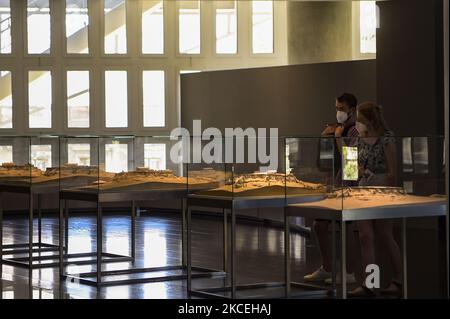 People visit the Acropolis Museum, as museums open following the easing of measures against the spread of the coronavirus disease (COVID-19), a day before the official opening of the tourism season, in Athens, Greece, May 14, 2021 (Photo by Dimitris Lampropoulos/NurPhoto) Stock Photo