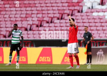 Pizzi of SL Benfica celebrates after scoring a goal during the Portuguese League football match between SL Benfica and Sporting CP at the Luz stadium in Lisbon, Portugal on May 15, 2021. (Photo by Pedro FiÃºza/NurPhoto) Stock Photo