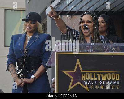 Los Angeles, USA. 04th Nov, 2022. Sandra Denton (L) and Cheryl Wray from the hip-hop duo Salt-N-Pepa make coments during an unveiling ceremony honoring them with the 2, 738th star on the Hollywood Walk of Fame in Los Angeles on Friday, November 4, 2022. Photo by Jim Ruymen/UPI Credit: UPI/Alamy Live News Stock Photo