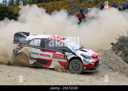 Sebastien OGIER (FRA) and Julien INGRASSIA (FRA) in TOYOTA Yaris WRC of TOYOTA GAZOO RACING WRT in action during the SS5 - Gois of the WRC Vodafone Rally Portugal 2021 in Matosinhos - Portugal, on May 21, 2021. (Photo by Paulo Oliveira / NurPhoto) Stock Photo