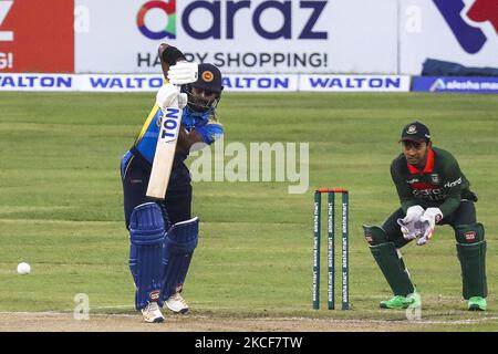 Sri Lanka's Kusal Perera plays a shot during the second one-day international (ODI) cricket match between Bangladesh and Sri Lanka at the Sher-e-Bangla National Cricket Stadium in Dhaka on May 25, 2021. (Photo by Ahmed Salahuddin/NurPhoto) Stock Photo