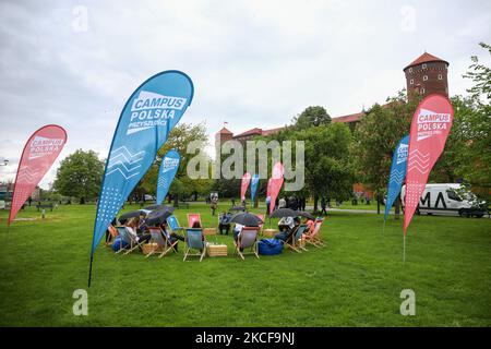 Campus Polska Przyszlosci meeting and conference was organized by the Wawel Castle in Krakow, Poland on 16 May, 2021. The week-long even called Campus Polska Przyszlosci, organized by Rafal Trzaskowski’s opposition movement Wspolna Polska, will take place at the turn of August and September in Kortow, the campus of the University of Warmia and Mazury in Olsztyn. Thousand of young people will take part in workshops, debates, concerts, theater performances and sports activities. (Photo by Beata Zawrzel/NurPhoto) Stock Photo