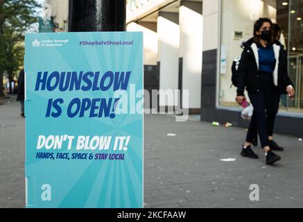 General views of Covid signs and life in Hounslow as it becomes one of the biggest hotspots for the dominanting Indian variant of coronavirus, London, England on Thursday 27th May 2021. (Photo by Tejas Sandhu/MI News/NurPhoto) Stock Photo