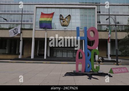 View of an anti-monument in memory of the 49 children who died during the fire 12 years ago at the ABC daycare center in Hermosillo, Sonora, located outside the Mexican Social Security Institute (IMSS) facilities in Mexico City. (Photo by Gerardo Vieyra/NurPhoto) Stock Photo