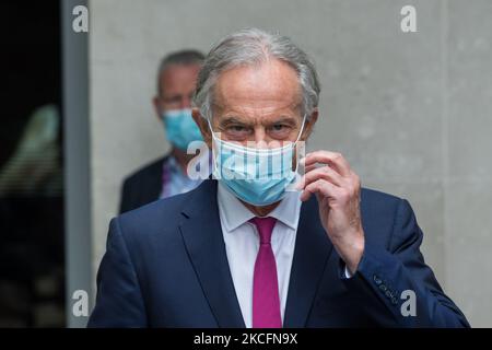 LONDON, UNITED KINGDOM - JUNE 06, 2021: Former British Prime Minister Tony Blair leaves the BBC Broadcasting House in central London after appearing on The Andrew Marr Show on June 06, 2021 in London, England. (Photo by WIktor Szymanowicz/NurPhoto) Stock Photo