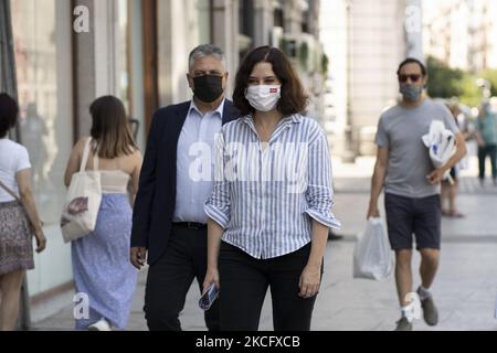Acting president of the Community of Madrid, Isabel Diaz Ayuso, walks through the Puerta del Sol on June 10, 2021, Madrid, Spain. (Photo by Oscar Gonzalez/NurPhoto) Stock Photo