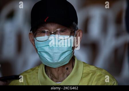 An elderly man seen waiting to get vaccinated during the vaccination session for elderly people over 85 years old in New Taipei City, Taiwan June 15, 2021 (Photo by Annabelle Chih/NurPhoto) Stock Photo