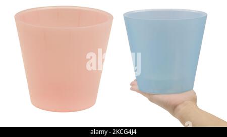 Empty flower pot made of plastic. Isolated from the background Stock Photo