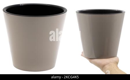 Empty flower pot made of plastic. Isolated from the background Stock Photo