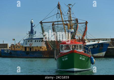 The 'New Dawn' fishing boat arrives at Kilmore Quay Harbor. On Friday, 18 June 2021, in Kilmore Quay, County Wexford, Ireland. (Photo by Artur Widak/NurPhoto) Stock Photo