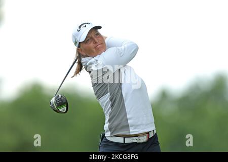 Perrine Delacour of France tees off on the second tee during the third round of the Meijer LPGA Classic for Simply Give golf tournament at Blythefield Country Club in Belmont, MI, USA Saturday, June 19, 2021. (Photo by Jorge Lemus/NurPhoto) Stock Photo