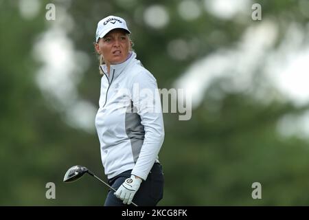 Perrine Delacour of France tees off on the second tee during the third round of the Meijer LPGA Classic for Simply Give golf tournament at Blythefield Country Club in Belmont, MI, USA Saturday, June 19, 2021. (Photo by Jorge Lemus/NurPhoto) Stock Photo