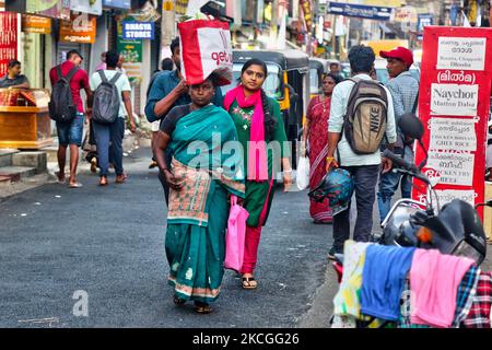 Crowded street in the Chalai Market in the city of Thiruvananthapuram (Trivandrum), Kerala, India. (Photo by Creative Touch Imaging Ltd./NurPhoto) Stock Photo