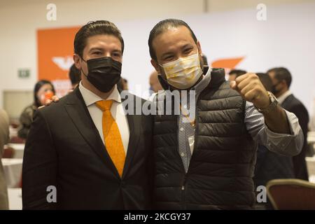 Samuel Garcia, governor-elect of Nuevo Leon, at the press conference in which the leadership of his party, Citizen Movement, gave a report on the results obtained in the elections on June 6. On July 5, 2021 in Mexico City, Mexico.(Photo by Cristian Leyva/NurPhoto) Stock Photo