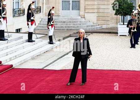 Christian Dior's Italian fashion designer Maria Grazia Chiuri arrives for state diner with Italian President Sergio Mattarella and his daughter Laura Mattarella and French President Emmanuel Macron and his wife Brigitte Macron at the Elysee Palace in Paris, on July 5, 2021 (Photo by Daniel Pier/NurPhoto) Stock Photo