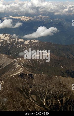 Aerial view of the Himalayan Mountains over Kashmir, India, on June 21, 2010. (Photo by Creative Touch Imaging Ltd./NurPhoto) Stock Photo