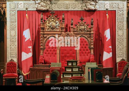 The throne in the Canadian Senate chamber in Ottawa, Ontario, Canada, on August 11, 2008. (Photo by Creative Touch Imaging Ltd./NurPhoto) Stock Photo