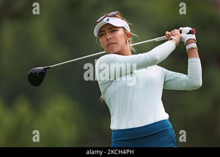 Alison Lee of Los Angeles, California hits from the 14th tee during the third round of the Marathon LPGA Classic golf tournament at Highland Meadows Golf Club in Sylvania, Ohio, USA Saturday, July 10, 2021. (Photo by Amy Lemus/NurPhoto) Stock Photo