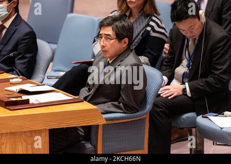 New York, USA. 04th Nov, 2022. Japanese Ambassador Ishikane Kimihiro attends Security Council meeting on Non-proliferation of nuclear weapons concerning Democratic People's Republic of Korea at UN Headquarters in New York on November 4, 2022. (Photo by Lev Radin/Sipa USA) Credit: Sipa USA/Alamy Live News Stock Photo