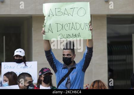 Independent Cuban citizens living in Mexico, protested against the government of their country outside the Cuban Embassy, July 12, 2021, Mexico City. (Photo by Cristian Leyva/NurPhoto) Stock Photo