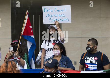 Independent Cuban citizens living in Mexico, protested against the government of their country outside the Cuban Embassy, July 12, 2021, Mexico City. (Photo by Cristian Leyva/NurPhoto) Stock Photo