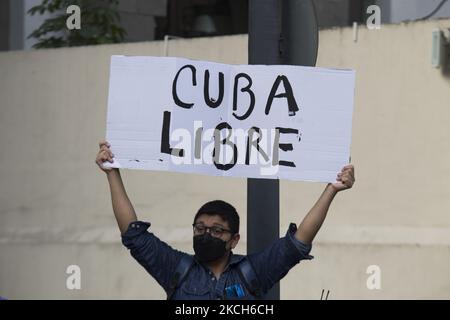 Independent Cuban citizens living in Mexico, protested against the government of their country outside the Cuban Embassy, July 12, 2021, Mexico City. (Photo by Cristian Leyva/NurPhoto) Stock Photo