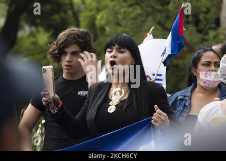 Independent Cuban citizens living in Mexico, protested against the government of their country outside the Cuban Embassy, July 12, 2021, Mexico City. (Photo by Cristian Leyva/NurPhoto) Stock Photo