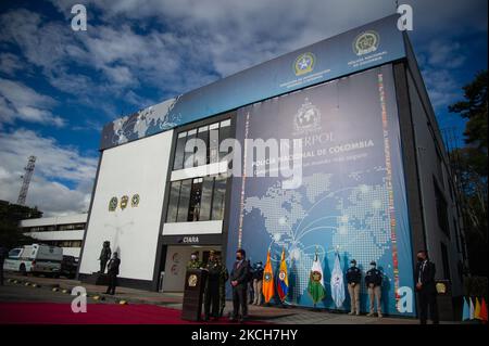 General view of the Interpol Headquater building in Bogota Colombia during a press conference were the high rank military and police members Major General of the Colombian Army, Luis Fernando Navarro, Major General of the Army Eduardo Zapateiro, Major General of Police Jorge Luis Vargas and Colombia's minister of Defense, Diego Molano give new information on Colombians involved in the murder of the Haitian president Jovenel Moise. In Bogota, Colombia on July 12, 2021. (Photo by Sebastian Barros/NurPhoto) Stock Photo