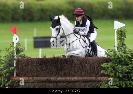MARLBOROUGH, UK. JULY 10TH. Ruby Dean riding Stonehavens Cloud during PT Section M Cross Country event at the Barbury Castle International Horse Trials, Marlborough, Wiltshire, UK on Saturday 10th July 2021. (Photo by Jon Bromley/MI News/NurPhoto) Stock Photo