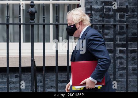 LONDON, UNITED KINGDOM - JULY 14, 2021: British Prime Minister Boris Johnson leaves 10 Downing Street for PMQs at the House of Commons on July 14, 2021 in London, England. (Photo by WIktor Szymanowicz/NurPhoto) Stock Photo