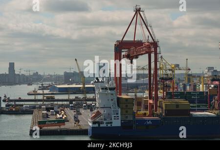 A general view of a busy Dublin ferry terminals. On Thursday, July 15, 2021, in Dublin, Ireland. (Photo by Artur Widak/NurPhoto) Stock Photo