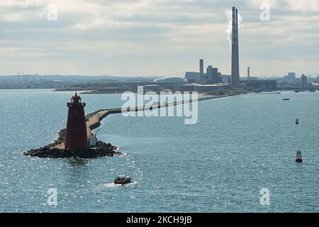 A general view of Poolberg area of Dublin seen from an Irish Ferry 'W.B. Yeats' leaving Dublin Port. On Thursday, July 15, 2021, in Dublin, Ireland. (Photo by Artur Widak/NurPhoto) Stock Photo