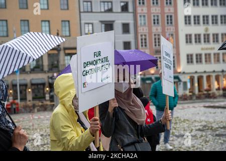 A group of supporters of the AK Parti and the turkish president Recep Tayip Erdogan protested on July 15, 2021 in Munich, Germany. They remembered the victims of the failed coup of 2016 and celebrated it as day of democracy. (Photo by Alexander Pohl/NurPhoto) Stock Photo