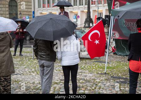 A group of supporters of the AK Parti and the turkish president Recep Tayip Erdogan protested on July 15, 2021 in Munich, Germany. They remembered the victims of the failed coup of 2016 and celebrated it as day of democracy. (Photo by Alexander Pohl/NurPhoto) Stock Photo