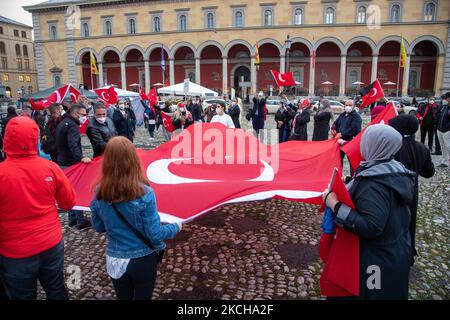 A group of supporters of the AK Parti and the turkish president Recep Tayip Erdogan protested on July 15, 2021 in Munich, Germany. They remembered the victims of the failed coup of 2016 and celebrated it as day of democracy. (Photo by Alexander Pohl/NurPhoto) Stock Photo