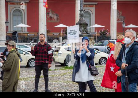 A group of supporters of the AK Parti and the turkish president Recep Tayip Erdogan protested on July 15, 2021 in Munich, Germany. They remembered the victims of the failed coup of 2016 and celebrated it as day of democracy. (Photo by Alexander Pohl/NurPhoto) Stock Photo