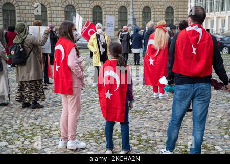 A group of supporters of the AK Parti and the turkish president Recep Tayip Erdogan protested on July 15, 2021 in Munich, Germany. They remembered the victims of the failed coup of 2016 and celebrated it as day of democracy. (Photo by Alexander Pohl/NurPhoto) Stock Photo