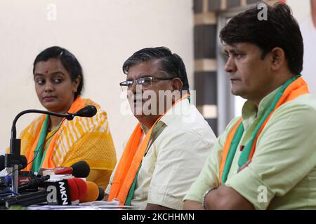 Rajasthan BJP Opposition Leader Gulab Chand Kataria addressing the press conference over the RAS exam issue , at BJP office in Jaipur, Rajasthan, India, on July 22, 2021. (Photo by Vishal Bhatnagar/NurPhoto) Stock Photo