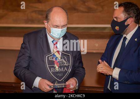 The Roma women's team has arrived in Rieti, Italy on July 24, 2021. The Giallorossi's coach arrived in Piazza Vittorio Emanuele II to receive its first reception from Mayor Antonio Cicchetti. The team will be in Rieti from today until July 31, for the pre-season retreat, then the A team will start at the end of August. Alessandro Spugna's team was welcomed by the mayor, Antonio Cicchetti, as well as the councilman in charge of sports, Roberto Donati, and the councilman in charge of culture, Gianfranco Formichetti. In the afternoon, the team will have its first training session at the Terminill Stock Photo