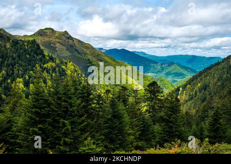 View on the Couserans and the French Pyrenees mountains range on a cloudy day near Ayes lake Stock Photo