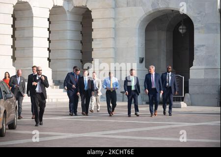 Repubican Leader Kevin McCarthy, Republican Whip Steve Scalise, Rep. Jim Jordan, Republican Conference Chairwoman Elise Stefanik and others hold a press conference in front of the U.S. Capitol July 27, 2021 in Washington, DC. Leader McCarthy held a news conference to discuss the January 6th Committee. (Photo by Zach D Roberts/NurPhoto) Stock Photo