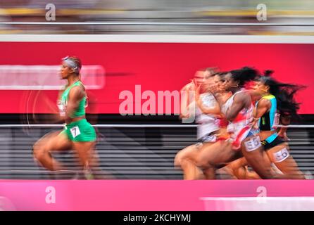 Blessing Okagbare from Nigeria during 100 meter for women at the Tokyo Olympics, Tokyo Olympic stadium, Tokyo, Japan on July 30, 2021. (Photo by Ulrik Pedersen/NurPhoto) Stock Photo