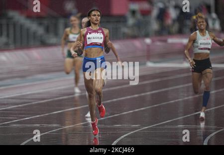 Sydney Mclaughlin during 3000 meter steeplechase for women at the Tokyo Olympics, Tokyo Olympic stadium, Tokyo, Japan on August 2, 2021. (Photo by Ulrik Pedersen/NurPhoto) Stock Photo