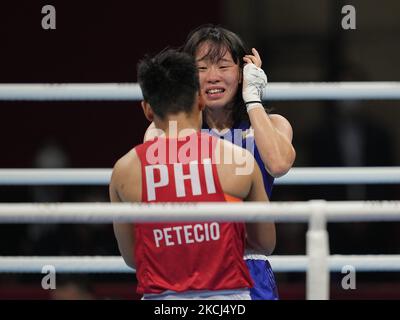 Sena Irie from Japan after winning gold at boxing at the Tokyo Olympics at Kokugikan arena, Tokyo, Japan on August 3, 2021. (Photo by Ulrik Pedersen/NurPhoto) Stock Photo